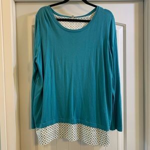 Talbots 1X teal long sleeve layered sweater